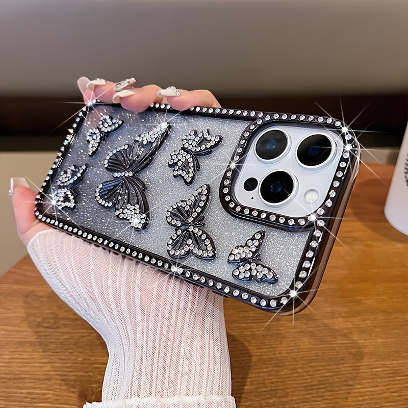 Luxury Cute Girls Phone Case for iPhone 16 Pro Max, Butterfly with Light Rhinestone Case Women for iPhone 15 Pro Max, Aesthetic Bling Glitter Gradient Case for iPhone 14 Pro Max, Shockproof Cover for iPhone 11, 12 Pro Max, 13